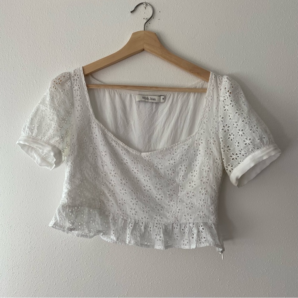 With Jean eyelet crop top